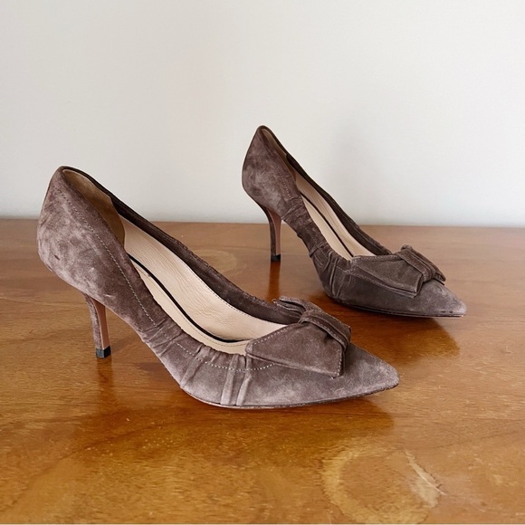 Prada • vintage Y2K brown suede bow kitten heels pumps ruched pleated point toe - Picture 10 of 10